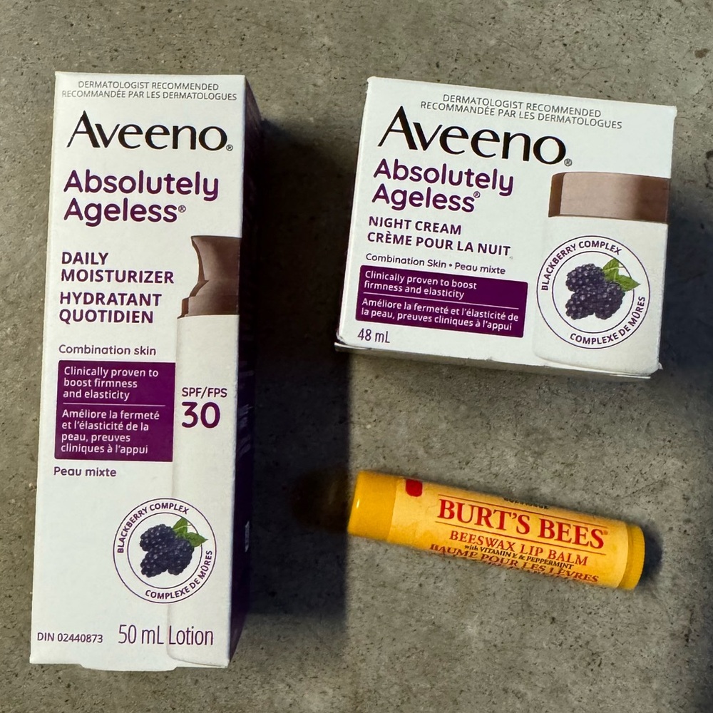 Aveeno Daily moisturizer and night cream set burt’s bees skincare bundle lot